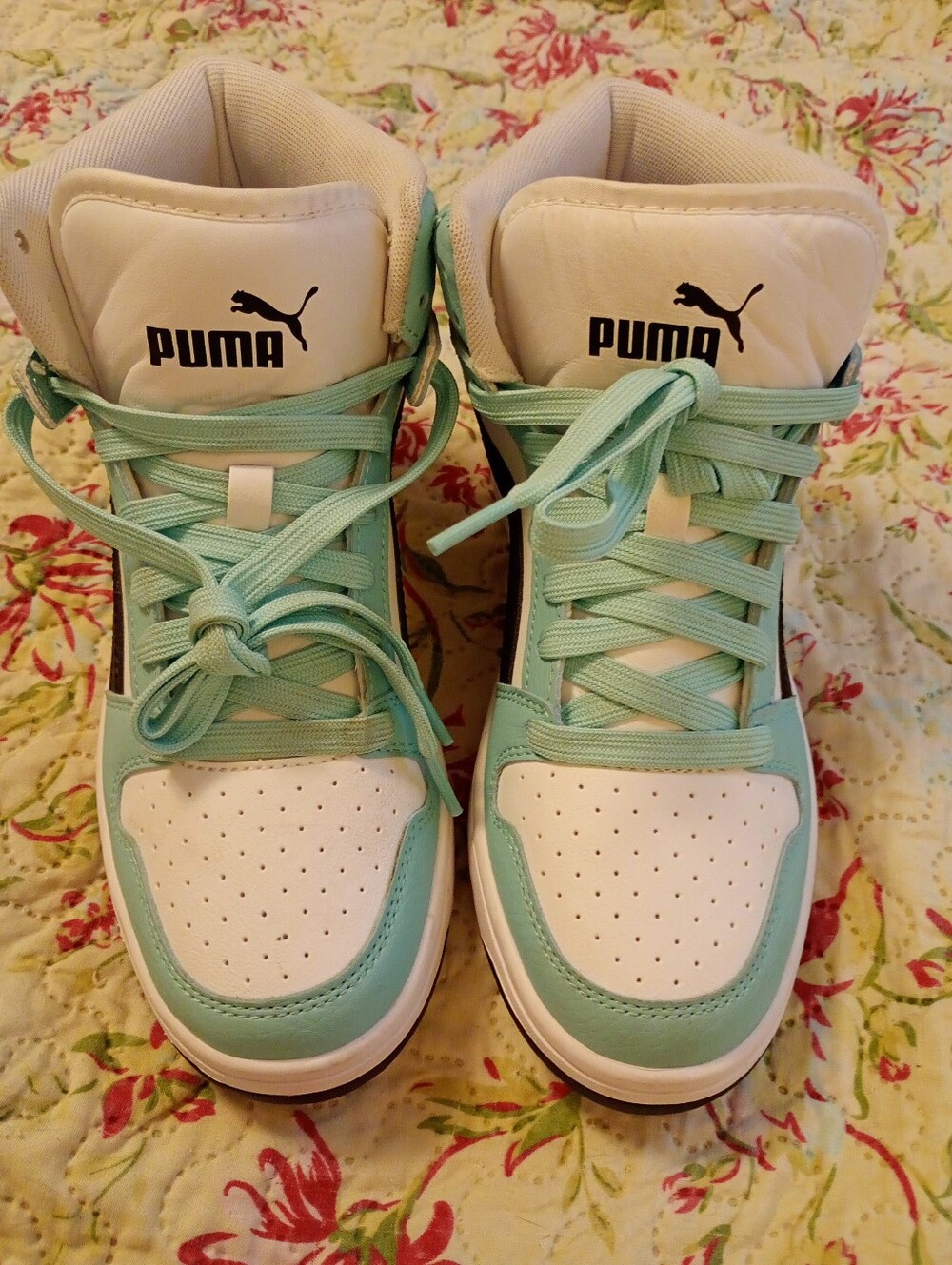 PUMA Rebound Layup RCL Women's High- Sneakers White Black Aqua Size 7M